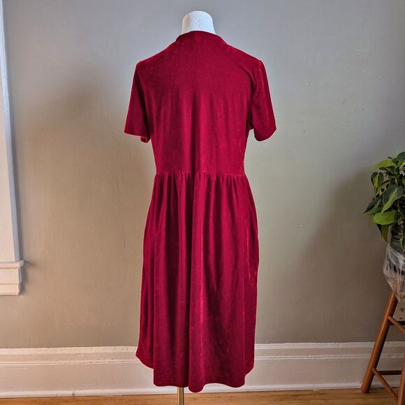 Vintage 90s Ashley Le Mieux Red Crushed Velvet Babydoll Dress Mock Neck Size L - Picture 3 of 8